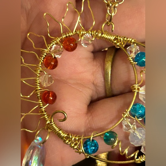 Wire-wrapped Beaded Beautiful Moon/Sun Pendant - Picture 3 of 8